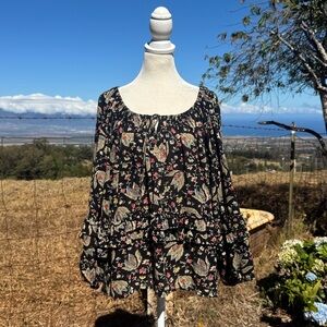 Denim & Supply Ralph Lauren Black Peasant  Prairie Ballon sleeve Top Large